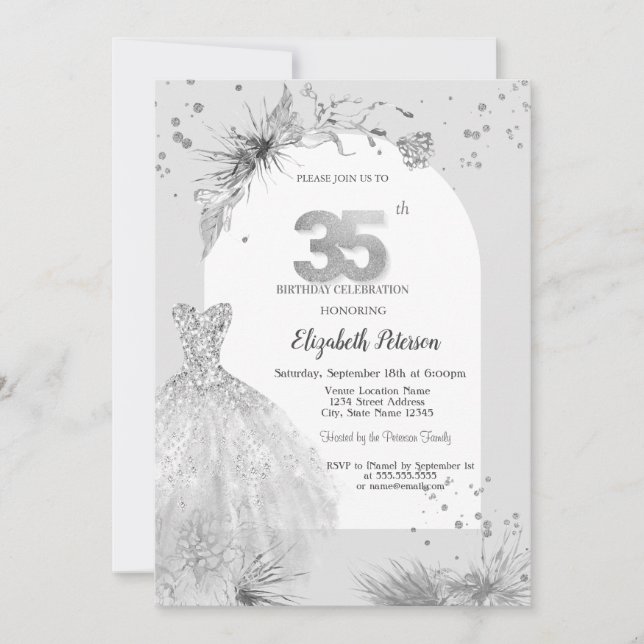 Invitation Robe chic gris hiver 35e anniversaire (Devant)