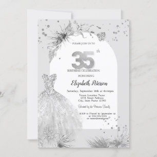 Invitation Robe chic gris hiver 35e anniversaire