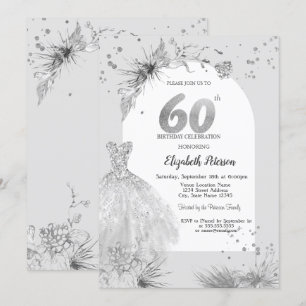 Invitation Robe chic gris hiver 60e anniversaire