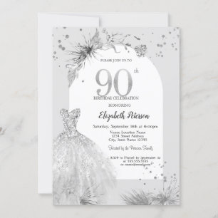 Invitation Robe chic gris hiver 90e anniversaire