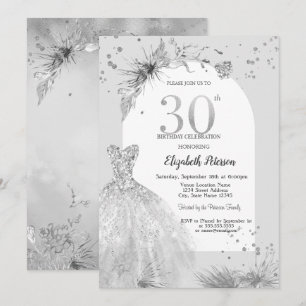 Invitation Robe chic Hiver gris 30e anniversaire