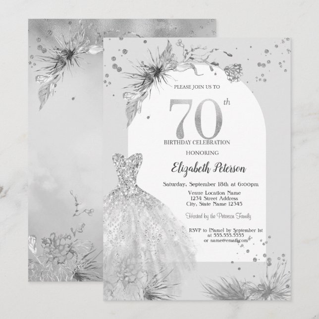Invitation Robe chic Hiver gris 70e anniversaire (Devant / Derrière)