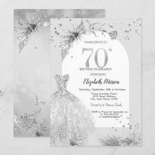 Invitation Robe chic Hiver gris 70e anniversaire