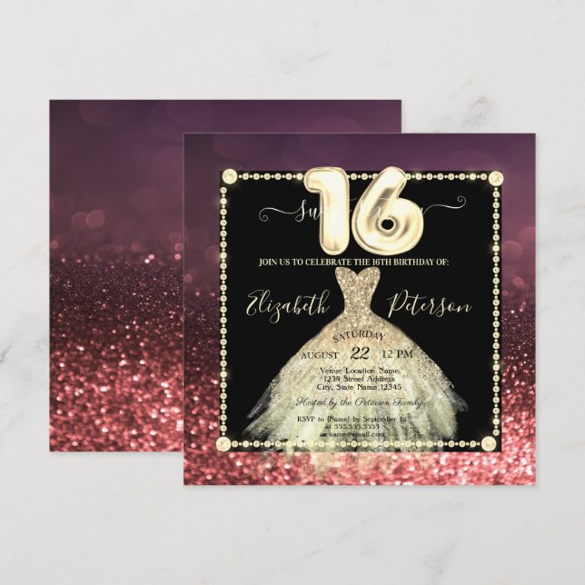 Invitation Robe Chic or Parties scintillant Bourgogne Sweet 1 (Devant / Derrière)