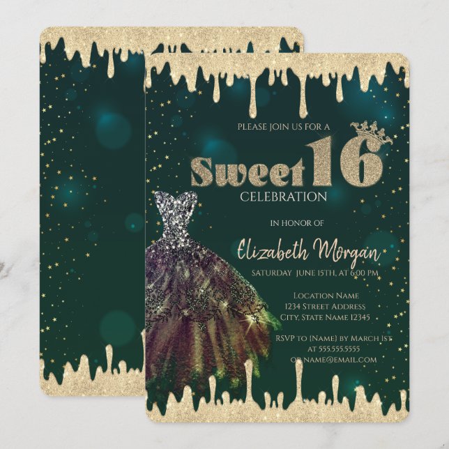 Invitation Robe Chic, Parties scintillant Drips Green Sweet 1 (Devant / Derrière)