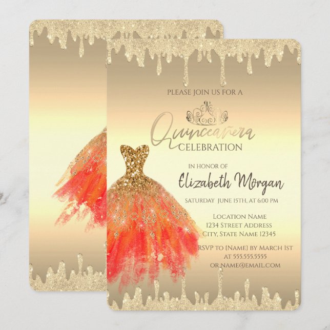 Invitation Robe Chic, Parties scintillant Drives Gold Quincea (Devant / Derrière)