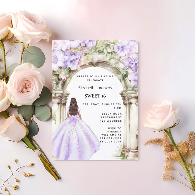 Invitation Robe d'arc de fleurs de lavande Sweet 16 (Créateur téléchargé)