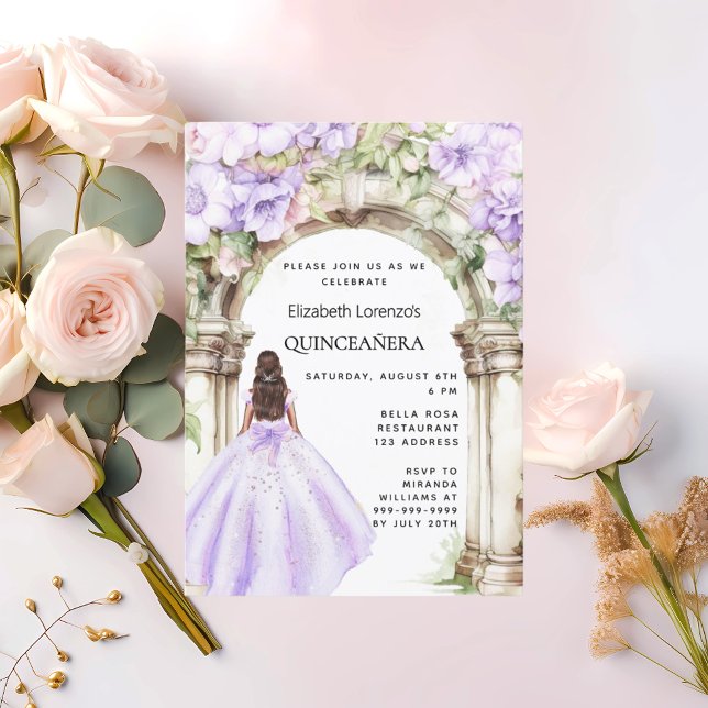 Invitation Robe d'arche de fleurs de lavande Quinceanera (Créateur téléchargé)