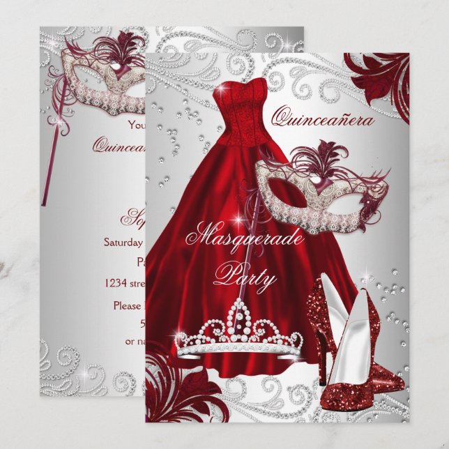 Invitation Robe d'argent bourguignonne mascarade Masque Quinc (Devant / Derrière)