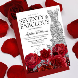 Invitation Robe d'argent Gown Roses rouges 70e fête d'anniver
