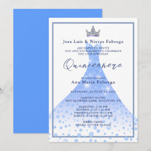 Invitation Robe de bal bleue et diadème Quinceañera Anniversa