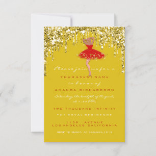 Invitation Robe de bal de mariage scintillante jaune or goutt