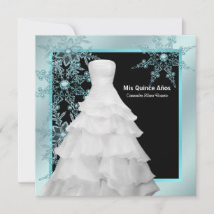Invitation Robe de bal sarcelle bleue flocons de neige Quince