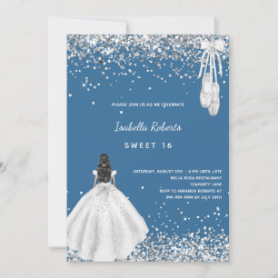 Invitation Robe de ballerine bleue et blanche pour Sweet 16 c