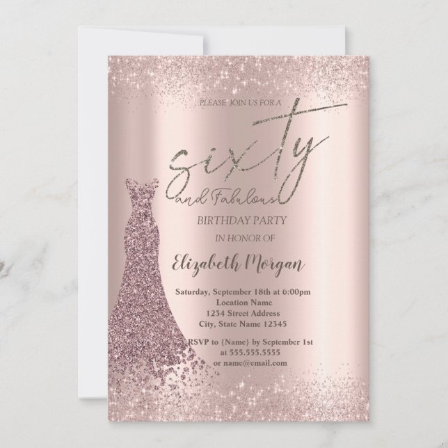 Invitation Robe de bordure de Parties scintillant or rose 60e (Devant)