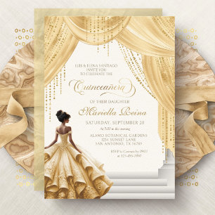 Invitation Robe de contes de fées en or jaune pour Quinceaner