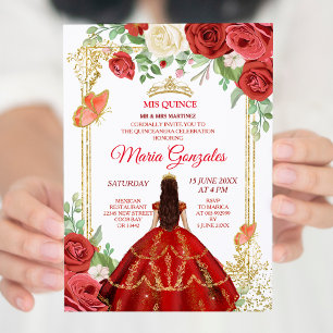 Invitation Robe de corail Fleurs mexicaines Quinceañera Invit