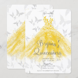 Invitation Robe de danse papillon argenté jaune Quinceañera