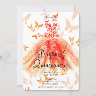 Invitation Robe de Danse Papillon Rouge Orange Quinceañera Fê