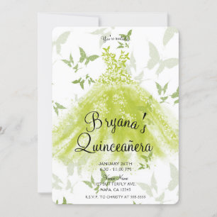 Invitation Robe de danse papillon vert de printemps Quinceañe