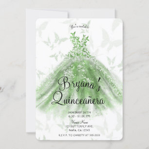 Invitation Robe de danse papillon vert pour fête de Quinceañe