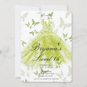 Invitation Robe de danse papillon vert printemps Douce 16