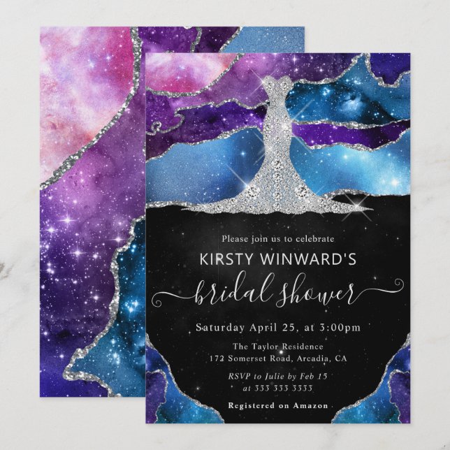 Invitation Robe de diamant et Fête des mariées d'agate de gal (Devant / Derrière)