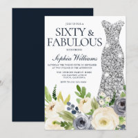 Robe de diamant floral marine et blanc 60e anniver