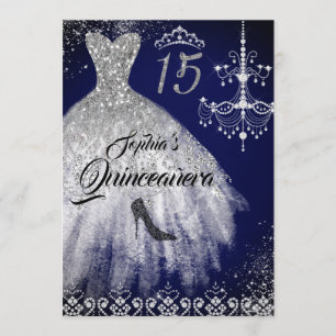 Invitation Robe de diamant scintillant Quinceanera Navy