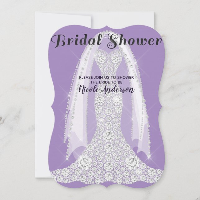 Invitation Robe de diamant Violet Lilac Glam Fête des mariées (Devant)