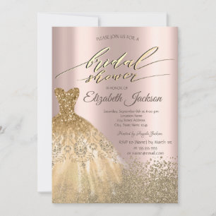 Invitation Robe de diamants en or rose pour la douche de mari