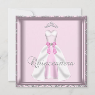 Invitation Robe de fête jolie rose et grise Quinceanera