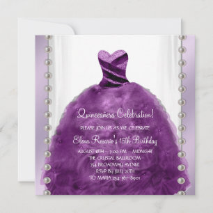Invitation Robe de fête Perles Plum Purple Quinceanera
