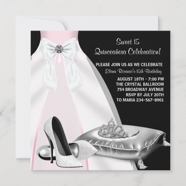 Invitation Robe de fête Tiara Rose Black Quinceanera (Devant)