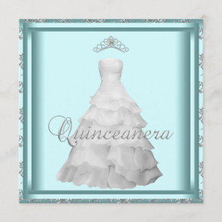 Invitation Robe de fête Tiara Turquoise bleu blanc Quinceaner