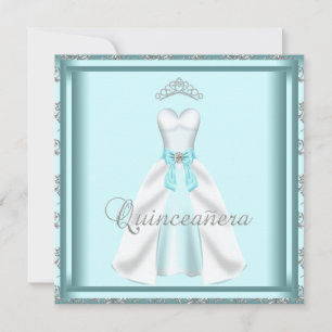Invitation Robe de fête Tiara Turquoise Damask Quinceanera