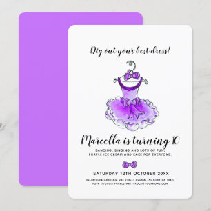 Invitation Robe de fête violette filles 10e anniversaire fête