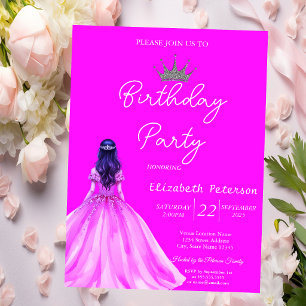 Invitation Robe de fille Couronne de paillettes chic Rose Néo