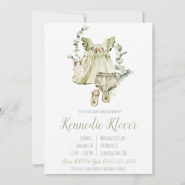 Invitation Robe de fille, Layette, Baby shower (Devant)
