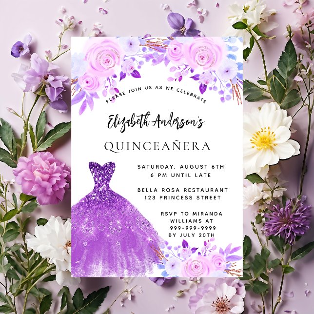 Invitation Robe de fleurs rose quinceanera (Créateur téléchargé)