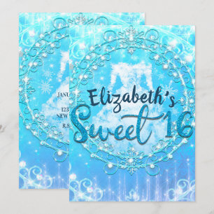 Invitation Robe de glace hivernale bleue gelée fête Sweet 16