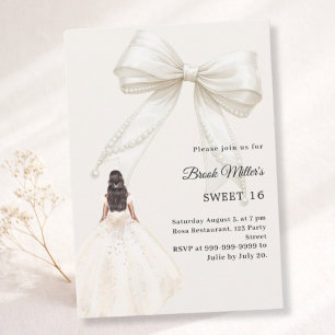 Invitation Robe de luxe en ivoire avec noeud pour un Sweet 16