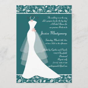 Invitation Robe de mariage blanche sur l'invitation turquoise