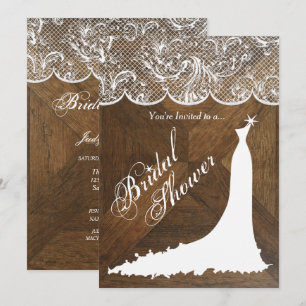 Invitation Robe de mariage élégante et dentelle sur le bois d