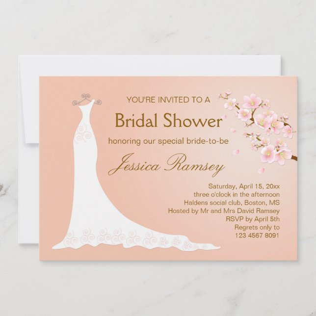 Invitation Robe de mariage, Fête de la mariée de fleurs de (Devant)