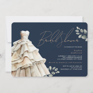 Invitation Robe de mariage Navy Beige Feuillage Bridal Showe