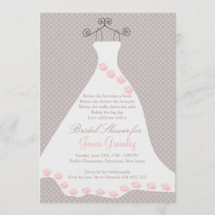 Invitation Robe de mariage, roses, pois