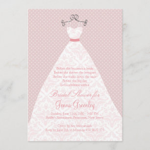 Invitation Robe de mariage, roses, pois rose