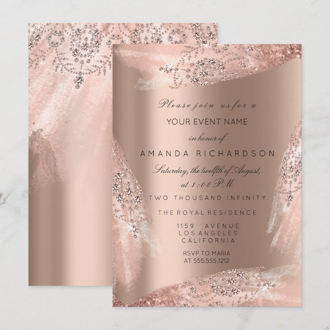 Invitation Robe de mariée 16 ans Or rose pour mariage (Devant / Derrière)