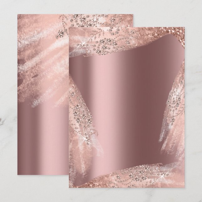 Invitation Robe de mariée 16e douce Rose Diamant Pailletée (Devant / Derrière)